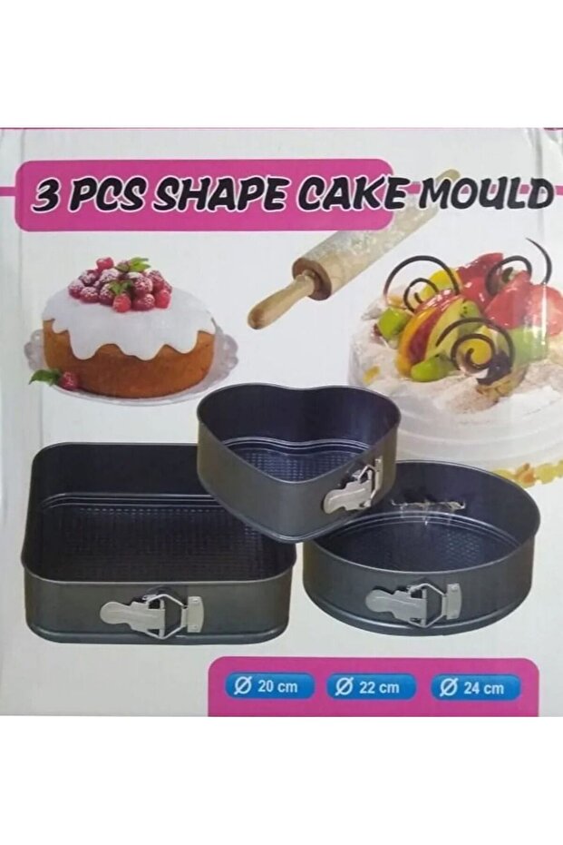 3 pcs set Non-stick Springform Cake Pan Metal Baking Cake Mold with Removable Bottom Round Heart Square Shapes Bakeware Pan
