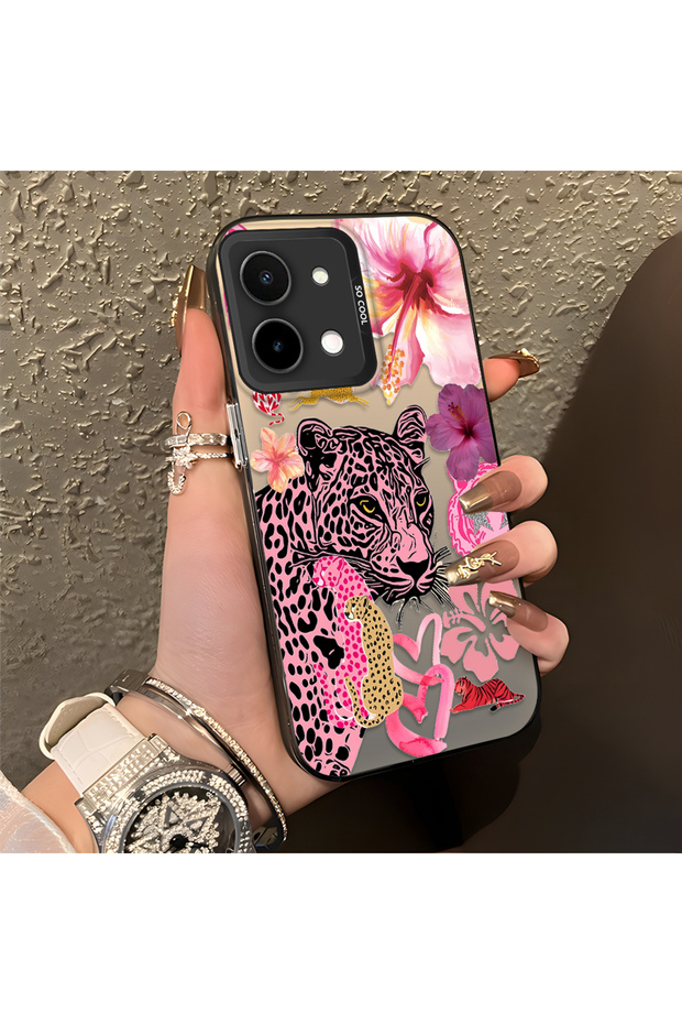 Vivo Y28 Compatible Silicone Edge Hard Back Case Couple Phone Case Leopard Pattern