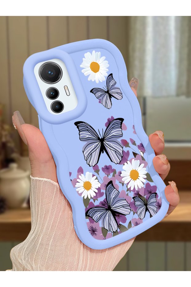 Mi 12 Lite Compatible Case Camera Protector Blue Silicone Couple Phone Case Butterfly Pattern