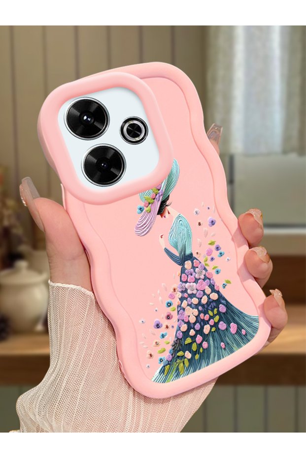 Redmi 13 4g Compatible Case Camera Protector Pink Silicone Couple Phone Case Girl Pattern