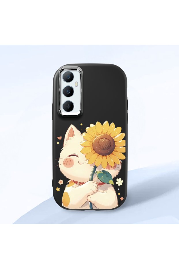 Realme C65 Compatible Case Camera Protector Black Silicone Couple Phone Case Cat Pattern