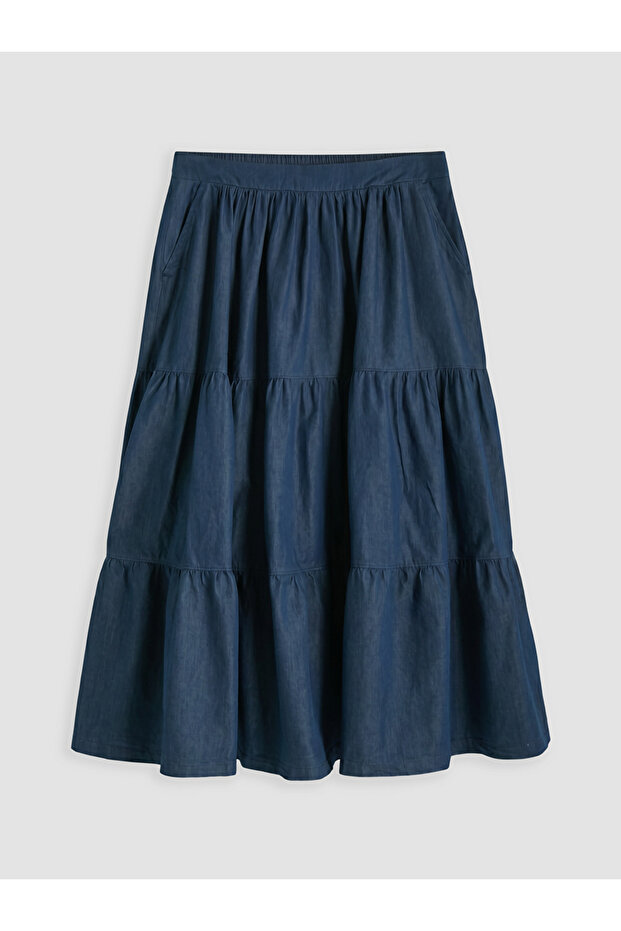 Black Elastic Waist Folded Jean Skirt