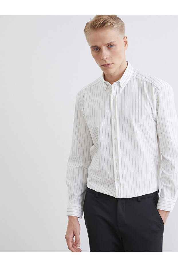 Ecru regular fit striped men's shirt from plus-store