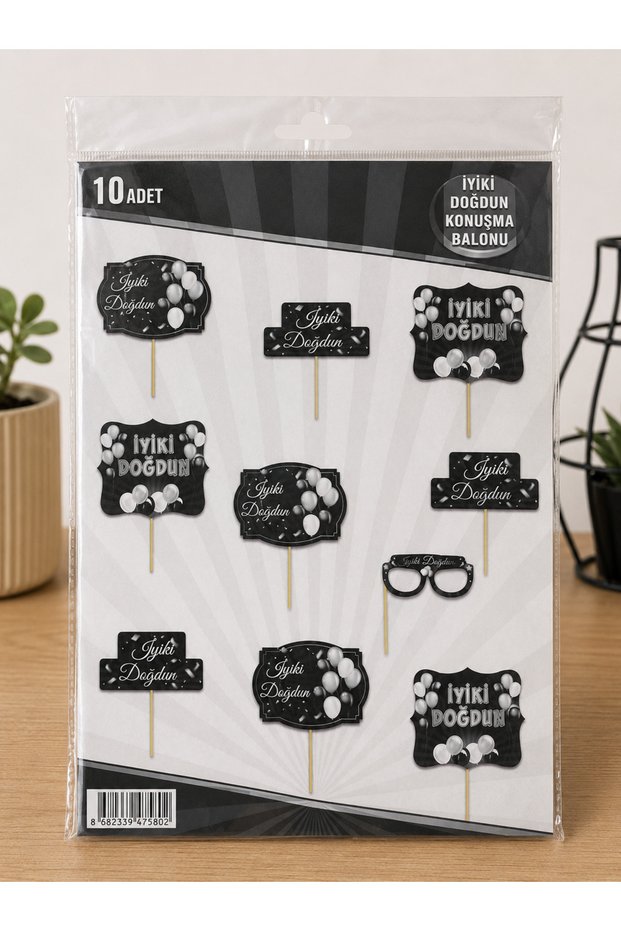 Happy Birthday Speech Balloon 10 Pieces Black Silver | Birthday Photo Shoot Accessory | Party Speech Balloon Set