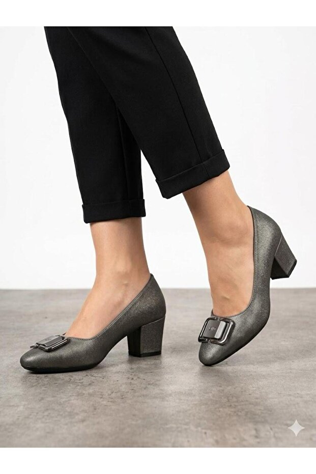 Women's Platinum Thick Heel Comfortable Fit Heeled Shoes