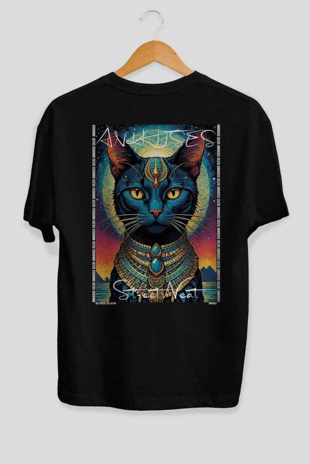 For the Love of Cats 66 Cats Printed Black Oversize T-Shirt 100% Cotton Unisex Cat Lover Premium Design