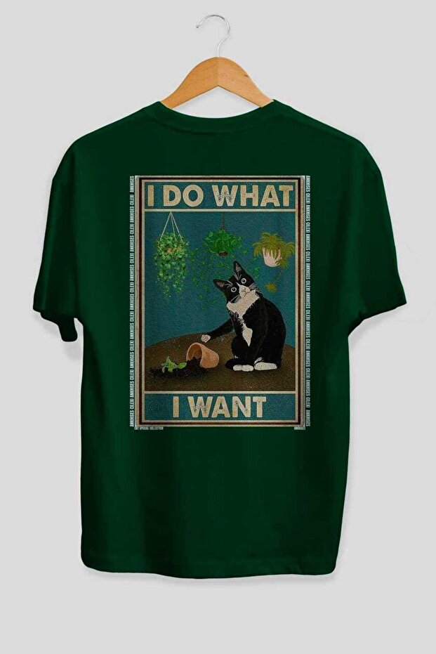 108 Cats for Cat Lovers Printed Green Oversize T-Shirt 100% Cotton Unisex Cat Lover Premium Design
