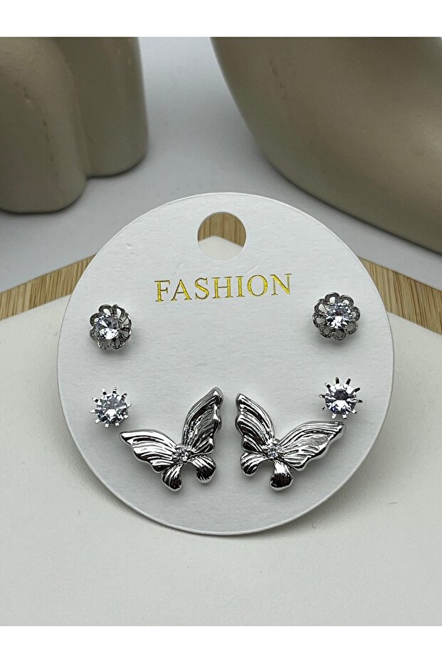 26Vipkp77 - Silver Butterfly Steel Earring Set