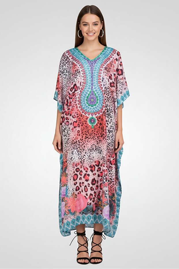 Women Animal Print Kaftan Dress, Multicolor