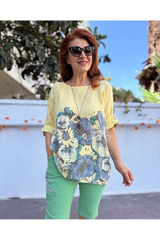 Italian Lavinya Blouse with Necklace Yellow