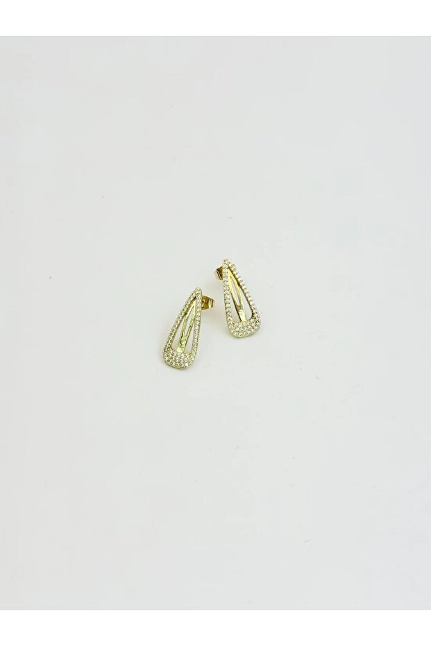Accessory, Gold Buckle Shaped Mini Earrings with Zircon Stones
