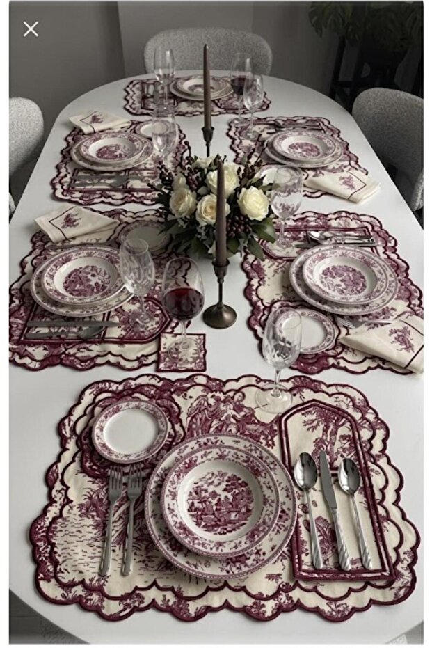 Ocean Linen American Service Set for 6 People (19 Pieces) Burgundy