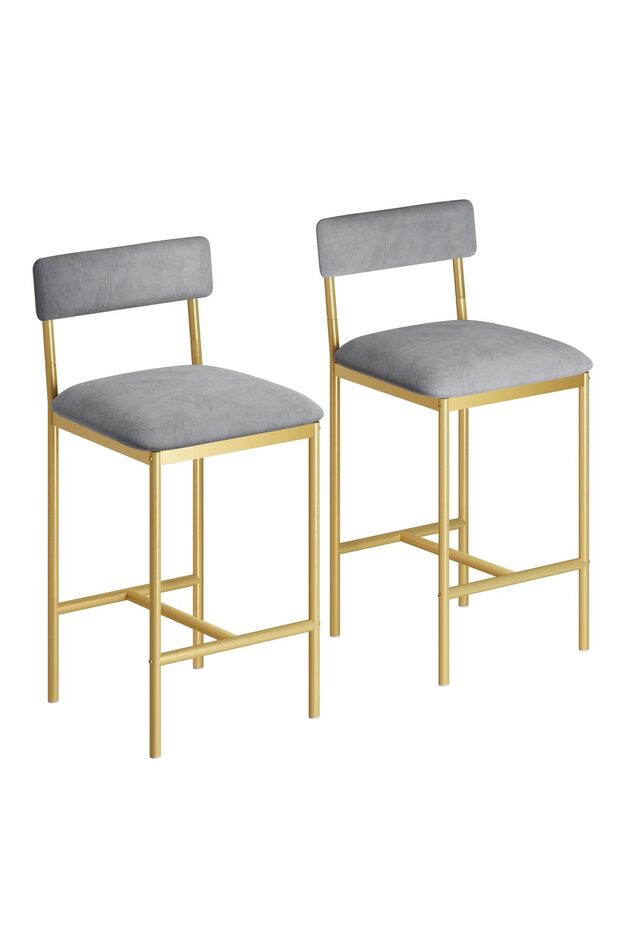 Set of 2 Bar Stools, Padded Bar Stools Counter High with Backrest and Footrest, Kitchen Bar Stools for Island, Bar Counter, Easy to Assemble,Gold
