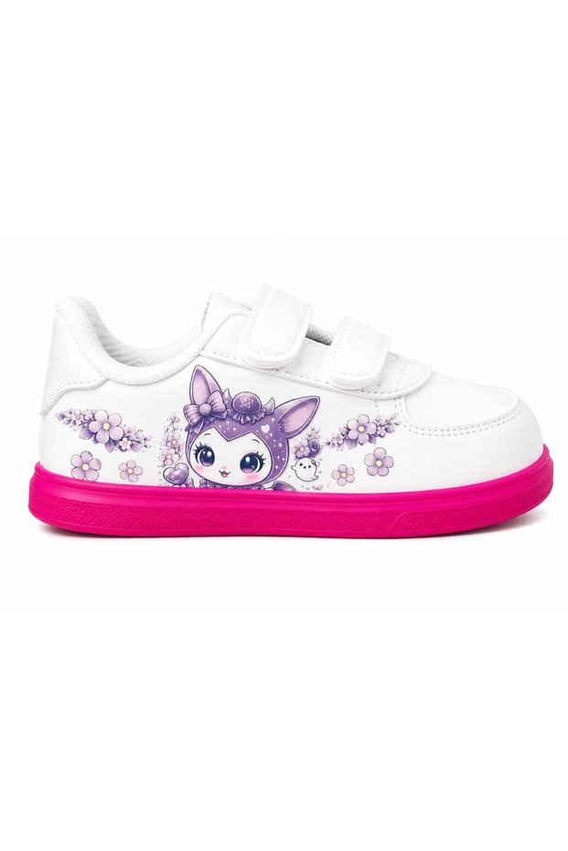 Purple Sweet Friend Printed White Pink Sole Band Children's Sports Shoes Sneaker