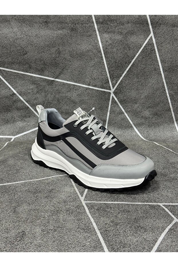 Gray Genuine Leather Sports Shoes