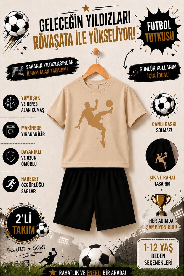 Röveşata Printed Children's Set – T-Shirt & Shorts 2-Piece Combination | Trendy Summer Set for Ages 1-12