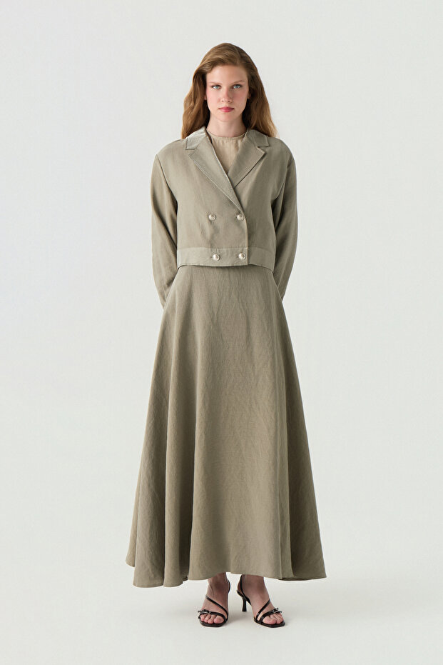 Double-Breasted Belt Detailed Fluid Gray Suit 1819