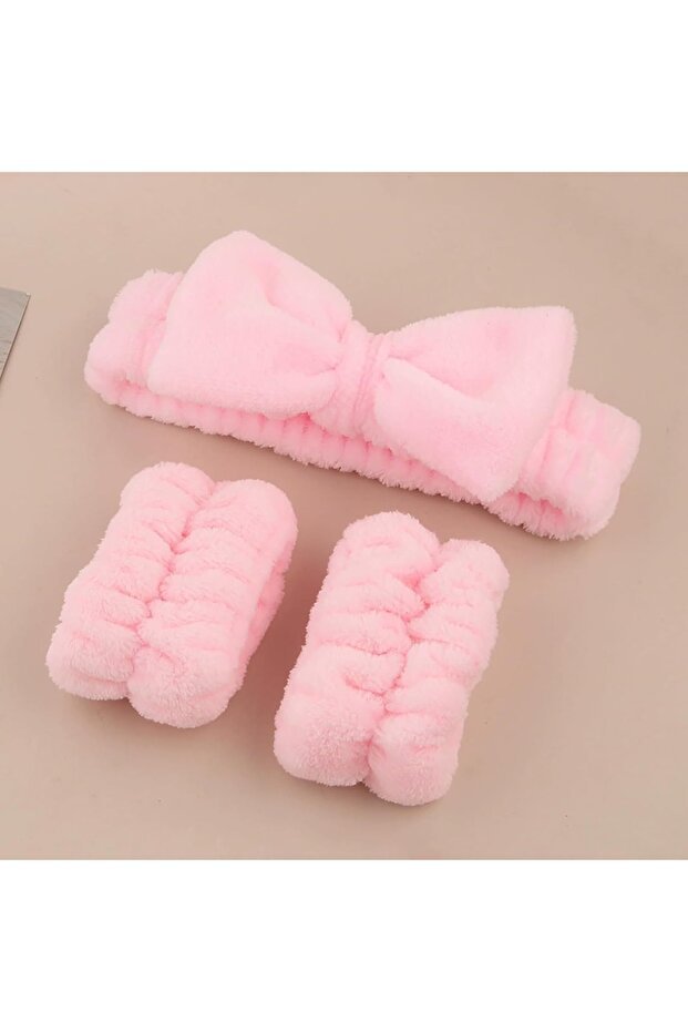 3PCS Spa Headband And Wrist Wash Bands Set Soft Coral Fleece Face Washing Set