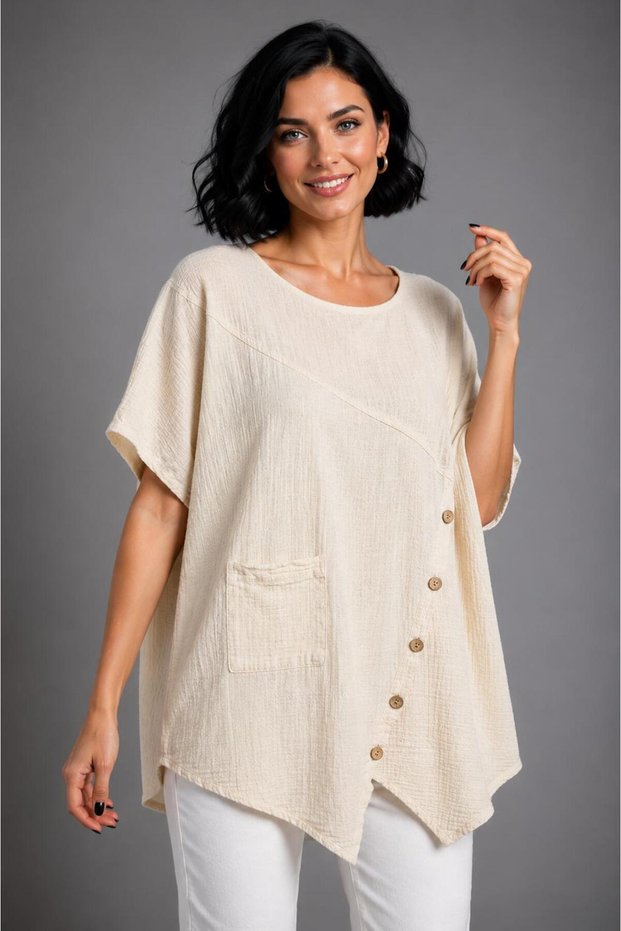 Buttoned linen blouse fits standard size 38/46