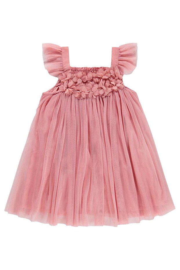 Chiffon Floral Appliqué Dress for 2-5 Years - Pink