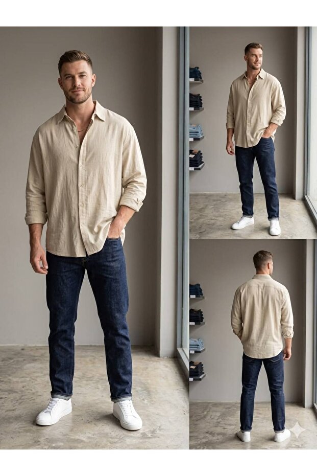 Men's Oversized Shirt Collar Long-Sleeve Linen Summer Shirt