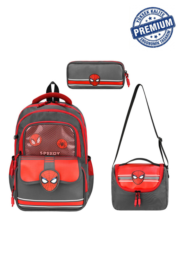 Ultra Luxury Speedy Pattern Premium Boys' Orthopedic Primary School Bag Thermal Lunch and Pen Holder