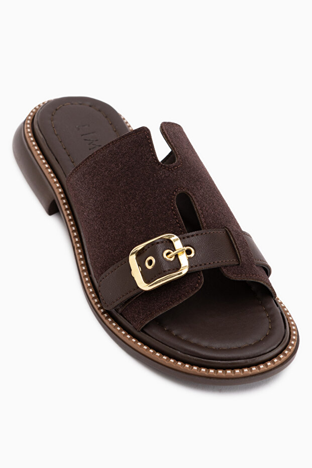 Gretha Brown Suede Buckle Women's Slippers