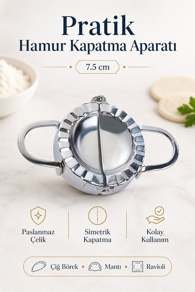 Practical Dumpling Sealing Tool 7.5 cm – Stainless Steel Mold for Ravioli, Raw Dumplings, Poğaça, Dumplings, Ravioli and Gyoza