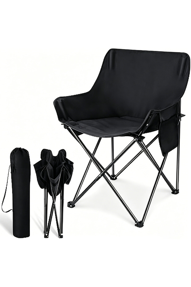 Lightweight Folding Camping Moon Chair, Durable Aluminum Frame Support 136KG, Portable Outdoor Chair with Carry Bag & Side Pocket for Camping, Fishing, Hiking, Beach & Sports Events