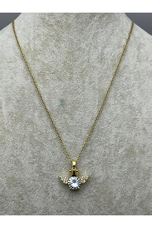 26Kly118- Gold Winged Stone Necklace