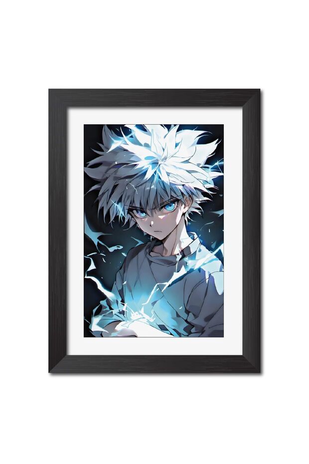 Alayra Killua Zoldyck Framed Poster Hunter x Hunter Anime Poster Wall Painting with Black Wooden