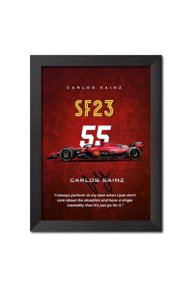 Alayra Carlos Sainz Poster Frame Ferrari SF 23 F1 Racing Car Formula One Photo Framed Painting