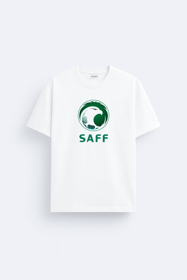 Saudi Arabia Saff Printed Cotton Crew Neck White T-Shirt T-Shirt