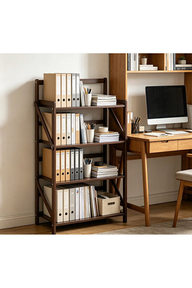 OneDcor 4-Tier Foldable Bamboo Storage Shelf for Entryway Kitchen Bathroom