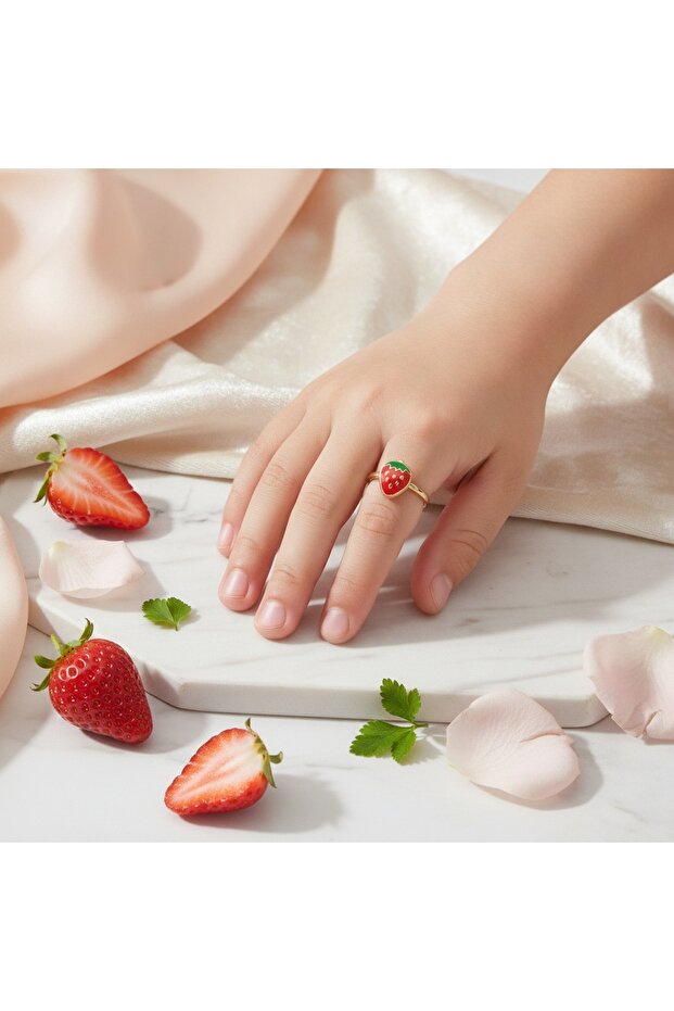 Stylish Strawberry Motif Adjustable Children's Ring, Special for Little Hands