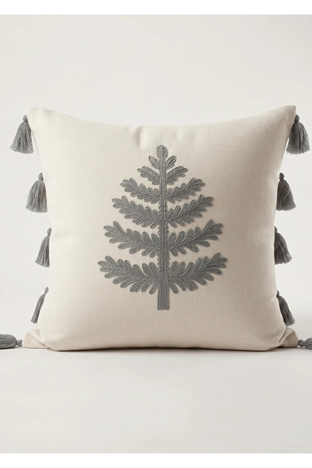 Punch Embroidered Burlap Cushion Cover - 43X43 cm Decorative Cushion