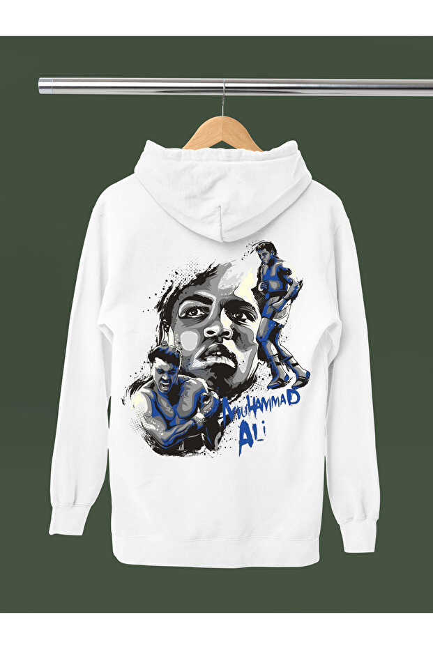 Muhammed Ali̇ Printed Cotton Long Sleeved 3-Yarn Hooded Rock Sweatshirt