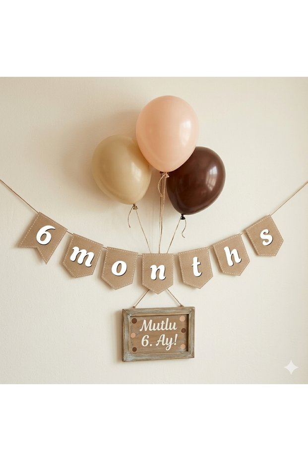 6 Months Kraft Zig Zag Long Text with 3 Balloons