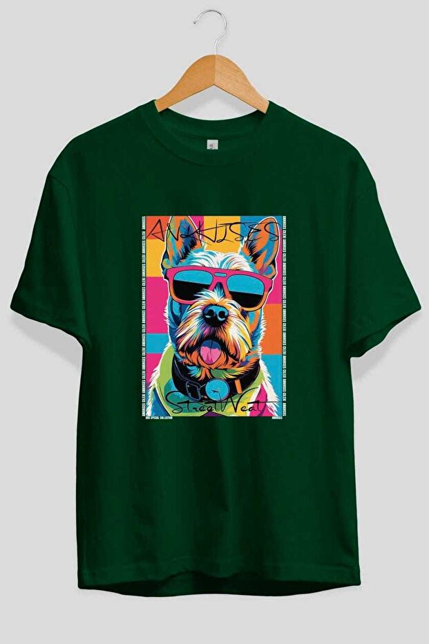 For Dog Lovers 63 Front Dog Printed Green Oversize T-Shirt 100% Cotton Unisex Dog Lover Premium Design