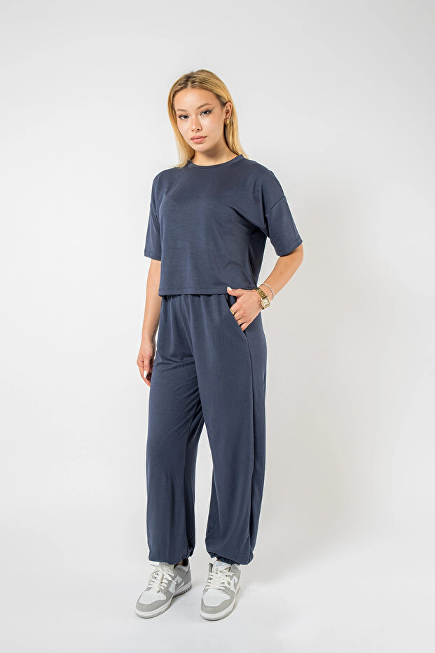 Navy Blue Modal Fabric Shalwar Bottom Top Set