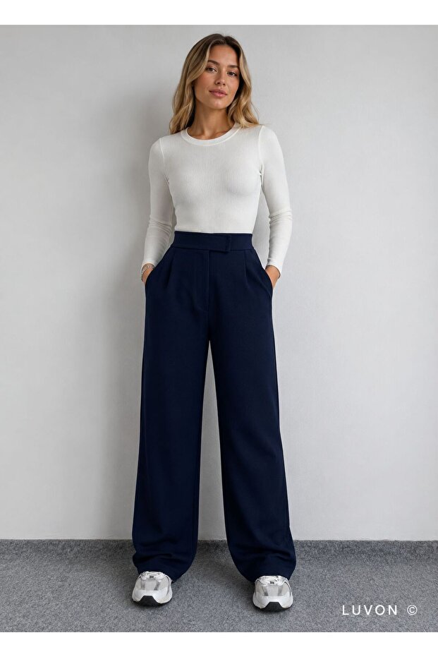 Navy Blue Lycra Velcro Closure Women's Palazzo Pants