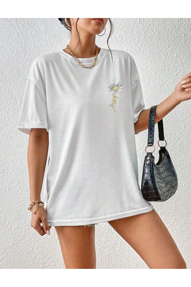 Papatya Printed Summer Cotton Fabric Oversize Fit Tshirt Casual