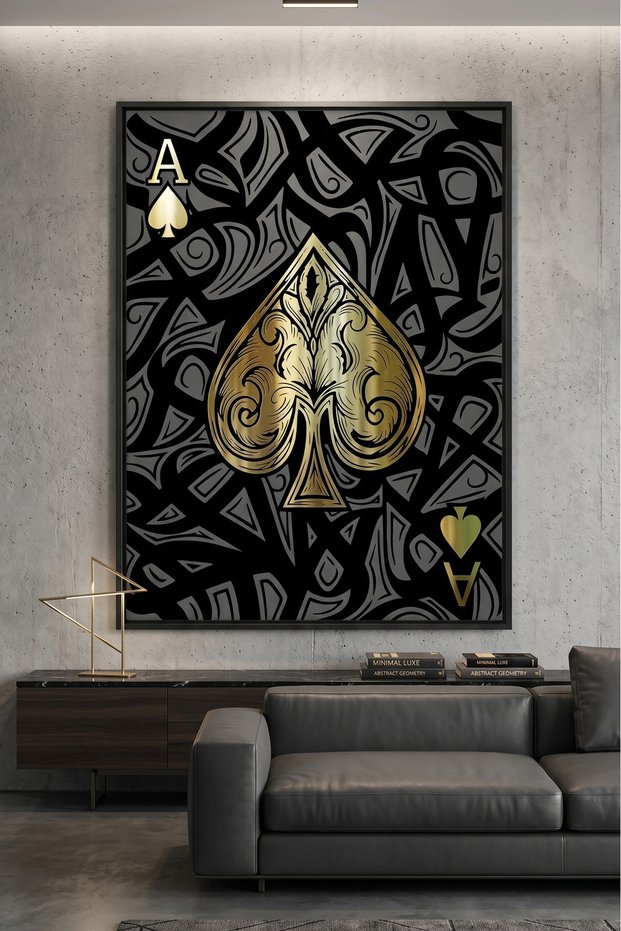 Luxury Ace of Spades Islamic Wall Art | Framed Canvas Print | Arabic Calligraphy Decor for Living Room, Bedroom, Office & Gift