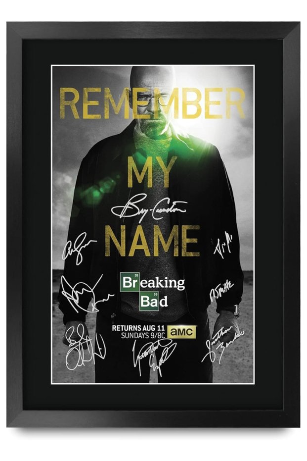 Breaking Bad TV Series Poster The Cast Signed 16" x 12" Framed Gift Printed Autograph Film Print Photo Picture Display - 16 x 12 Inches Framed