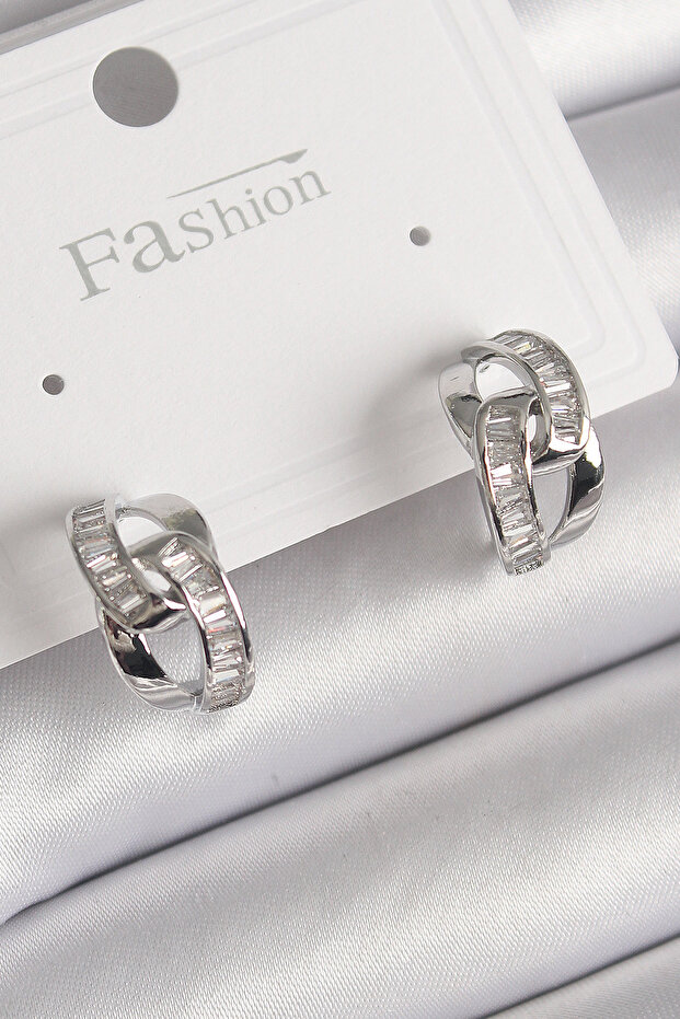 Brass Silver Color Zircon Stone Chain Model Women's Earrings