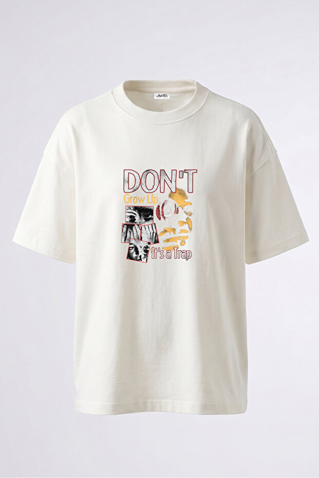 Grunge Rebellion Design Back Printed Cotton White Oversize T-Shirt