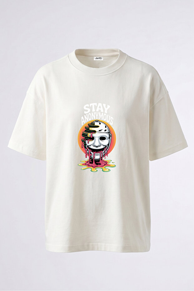 Anonymous Mask Design Back Printed Cotton White Oversize T-Shirt