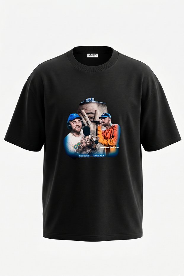 Mac Miller Design Back Printed Cotton Black Oversize T-Shirt