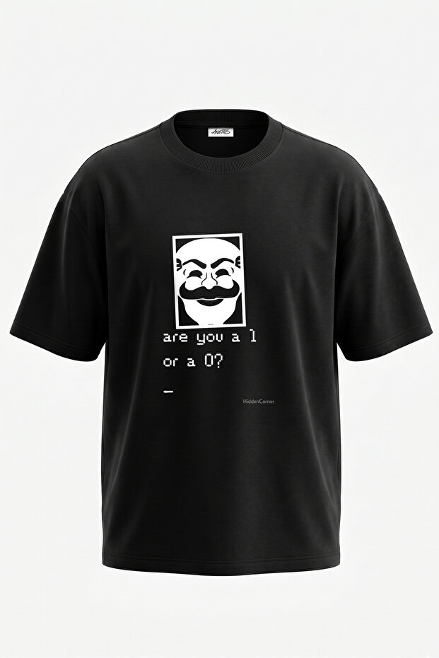 Anonymous Mask Design Back Printed Cotton Black Oversize T-Shirt