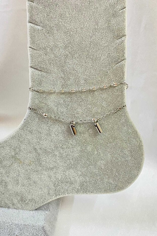 Silver Color Pipe Model Singapore and Ball Chain Steel Anklet Special Design Daily Elegance